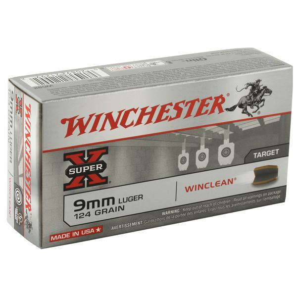 Winchester Super X 9mm 124 GR Brass Enclosed Base Clean 1130 FPS 50 RD/BOX