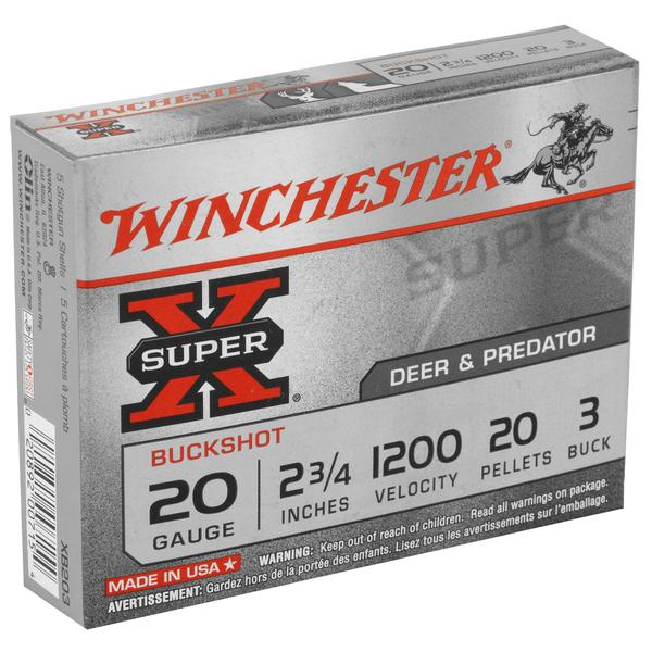 Winchester Super X 20 GA 2.75IN 20 Pellets 3 Buck 1200 FPS 5 RD/BOX