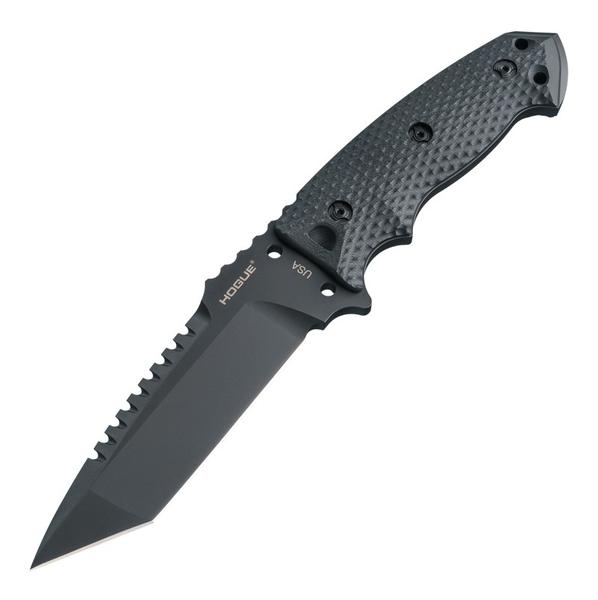 HOGUE EX-F01 Fixed Blade 5.5IN Tanto Blade Black Cerakote Finish Solid Black G10 Scales